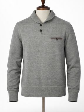 Billy Reid Sweater XXL Cotton Blend Knit Ribbed Shawl Collar Heather Grey Mens